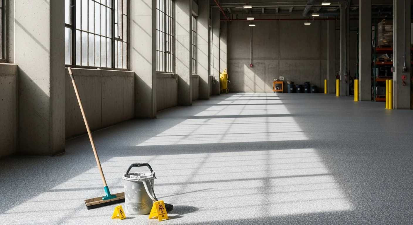 Worker applying slip-resistant safety coating to commercial floor in Raynham