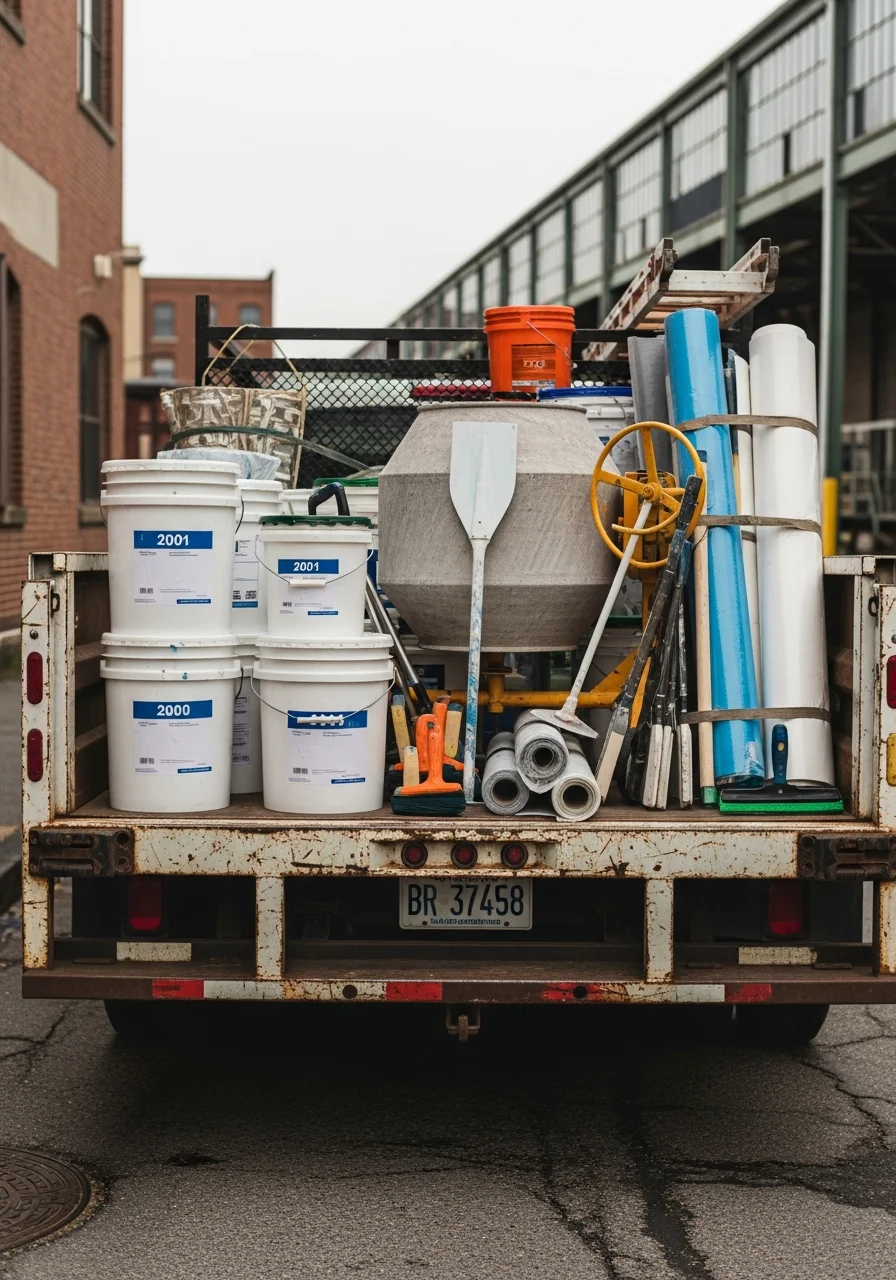 Pennsylvania contractor team loading delivery truck with materials for multiple job sites across the state.
